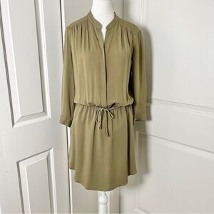 Aritzia T. Babaton Bennett Shirt Dress Olive Silk, Drawstring Waist - Small